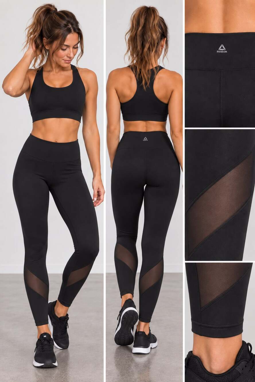 Reebok Leggings Size S Black Mesh Panel Activewear Pants
